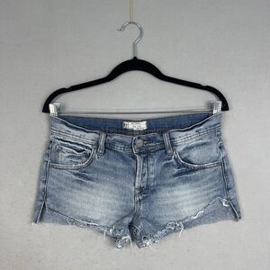 Free People Shorts Womens 26 Distressed Frayed Hem Low Rise Denim Button Fly
